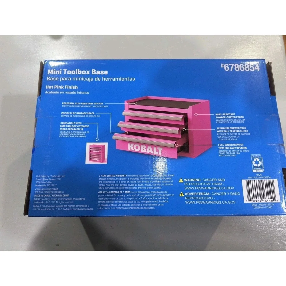 NEW Kobalt Mini-Base 3-Drawer Pink Steel Toolbox HTF